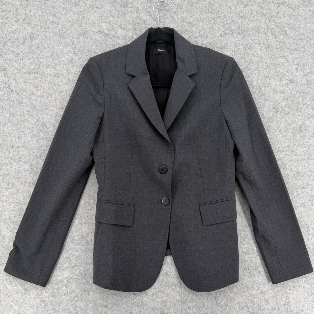 Theory Charcoal Gray Carissa Good Wool Blend Blazer Size 2